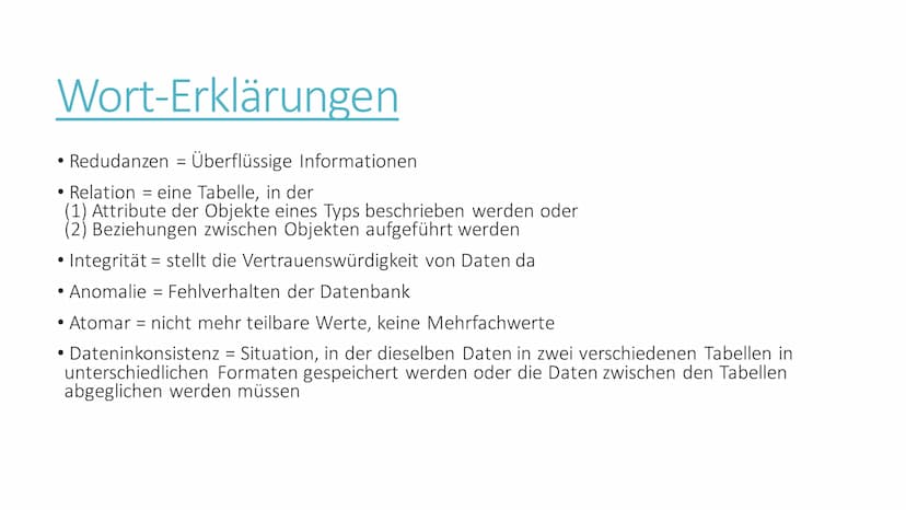 Datenbanken verbessern
durch Normalformen
von Maja Spiaczka Inhaltsverzeichnis
• Wort-Erklärungen
●
• Datenredudanz
• Normalisierung von Dat