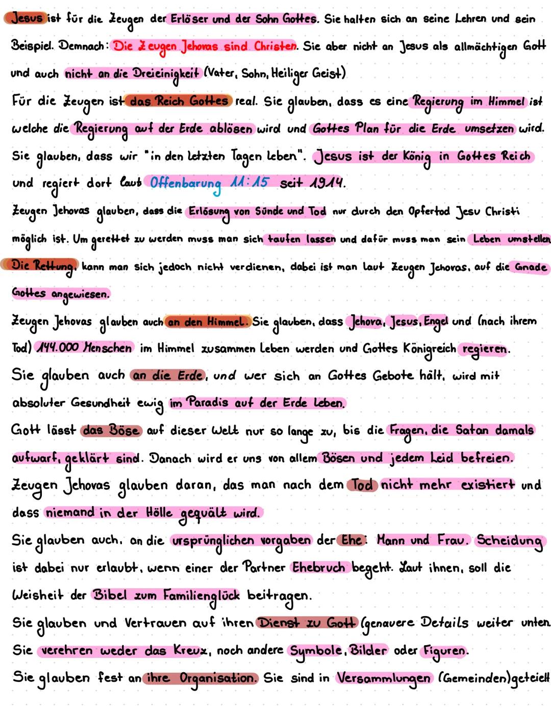 # JW-Referat - Notes

## Gliederung:
1. die Gründung
2. An was wird geglaubt?
3. Glaubensausleben
4. Vorurteile
5. Regel und ihre Hintergrün