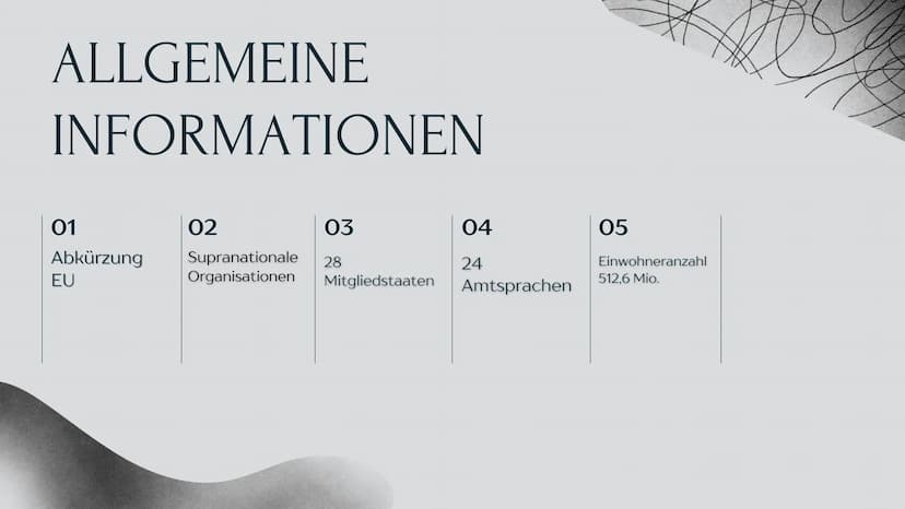 Arwin Erkin
Sowi Q2
EUROPÄISCHE
UNION
Geschichte der Wirtschafts-und Währungsunion INHALTSVERZEICHNIS
1. Allgemeine Informationen
2. Mitglie