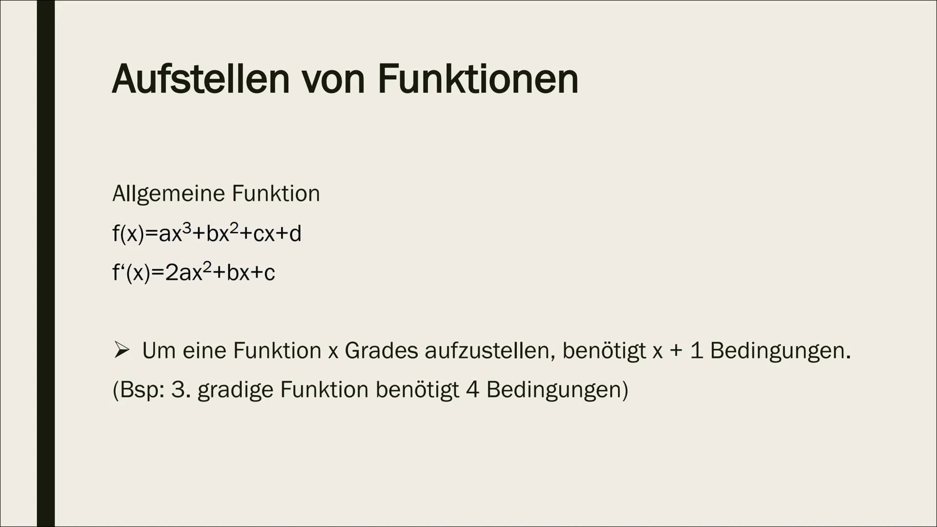 STECKBRIEFAUFGABEN Aufstellen von Funktionen
1. Schreibe die allgemeine Funktionsgleichung deiner
gesuchten Funktionsart auf. Notiere auch i