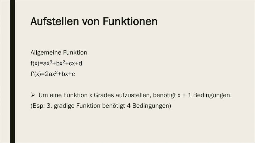 STECKBRIEFAUFGABEN Aufstellen von Funktionen
1. Schreibe die allgemeine Funktionsgleichung deiner
gesuchten Funktionsart auf. Notiere auch i