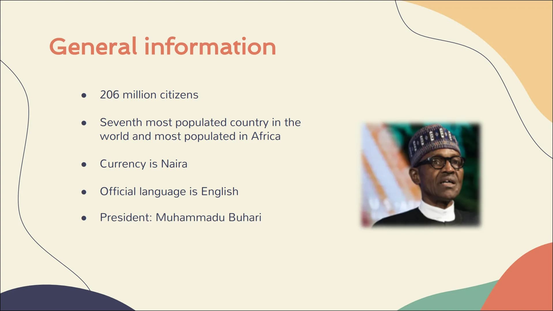 Nigeria Table of content
1. General information
- Geography
- The Flag
- Coat of arms
2. History
-pre/during/post colonialism
3. Culture
Eth
