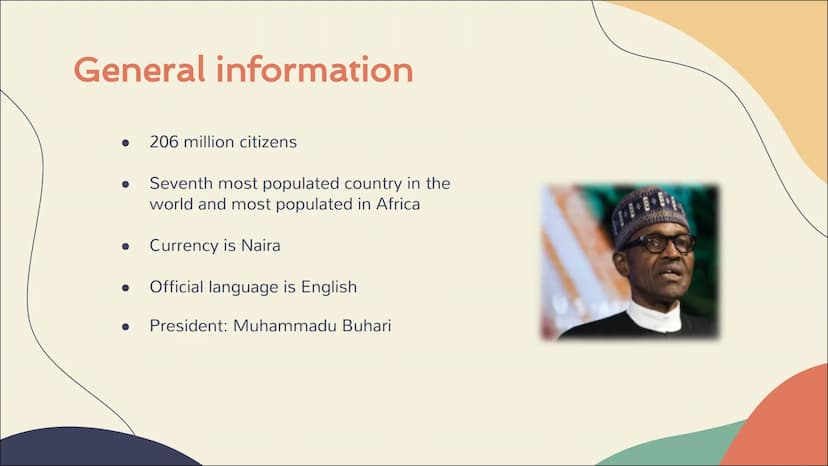 Nigeria Table of content
1. General information
- Geography
- The Flag
- Coat of arms
2. History
-pre/during/post colonialism
3. Culture
Eth
