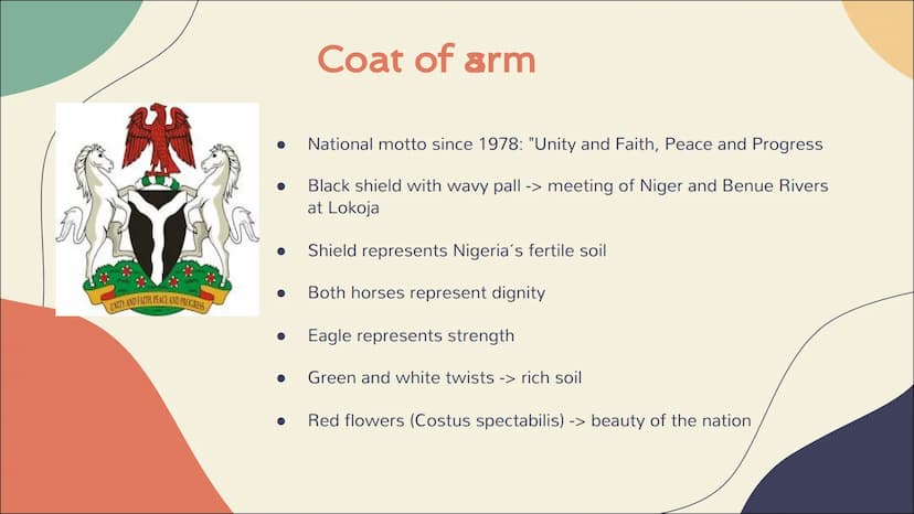 Nigeria Table of content
1. General information
- Geography
- The Flag
- Coat of arms
2. History
-pre/during/post colonialism
3. Culture
Eth