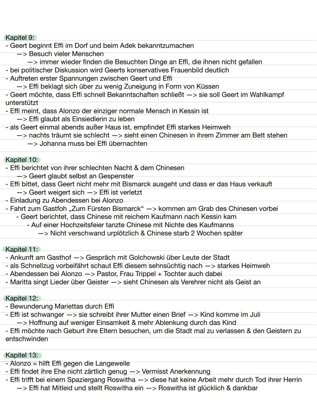 "Effi Briest" - Theodor Fontane
Inhaltsangabe der einzelnen Kapitel
Kapitel 1:
- Beschreibung des Herrenhauses der Familie Briest
- Effi und