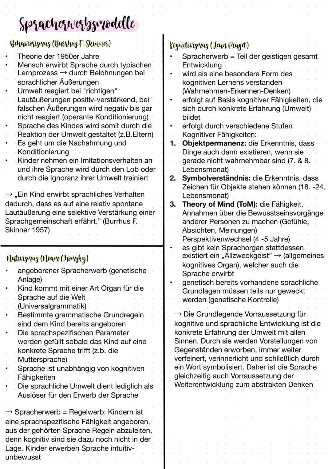 ●
Spracherwerbsmodelle
Behaviorismus (Burrhus F. Skinner)
Theorie der 1950er Jahre
Mensch erwirbt Sprache durch typischen
Lernprozess → durc