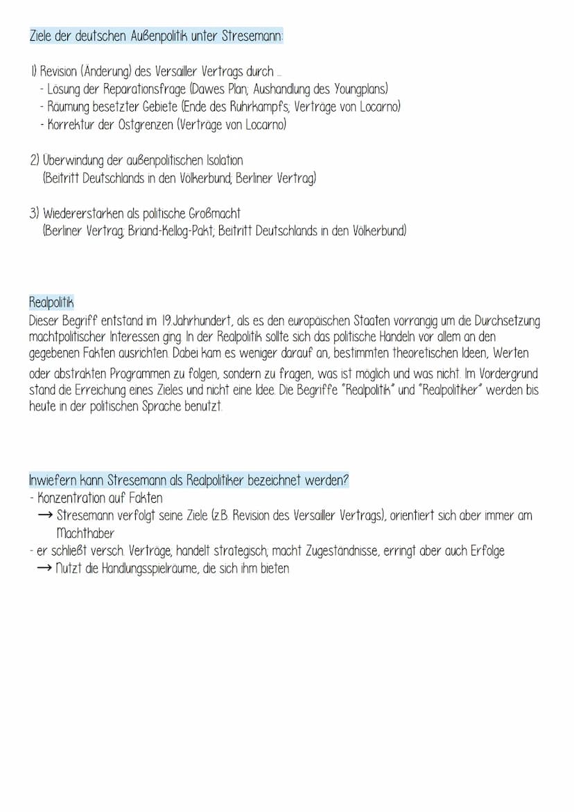 Die Ära Stresemann - Merkmale
seiner Au Benpolitik
Außenpolitische Ereignisse während der Amtszeit von G. Stresemann (1923-1929):
1923: Stre