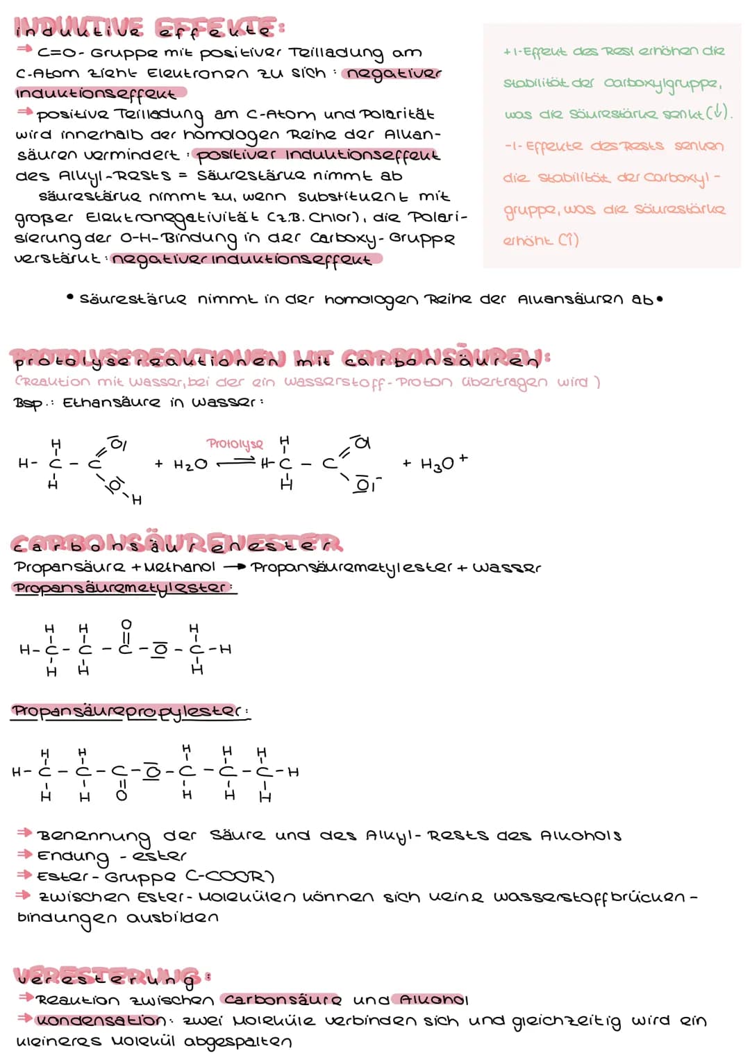 arbonså
O=(
CHEMIEKLAUSUR
Carbonsäuren benennen + zeichnen
Carboxy-Gruppe beschreiben und erläutern
• induktive Effekte - Einfluss auf säure