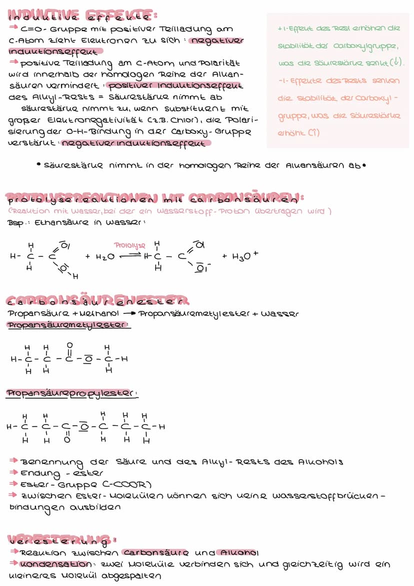 arbonså
O=(
CHEMIEKLAUSUR
Carbonsäuren benennen + zeichnen
Carboxy-Gruppe beschreiben und erläutern
• induktive Effekte - Einfluss auf säure