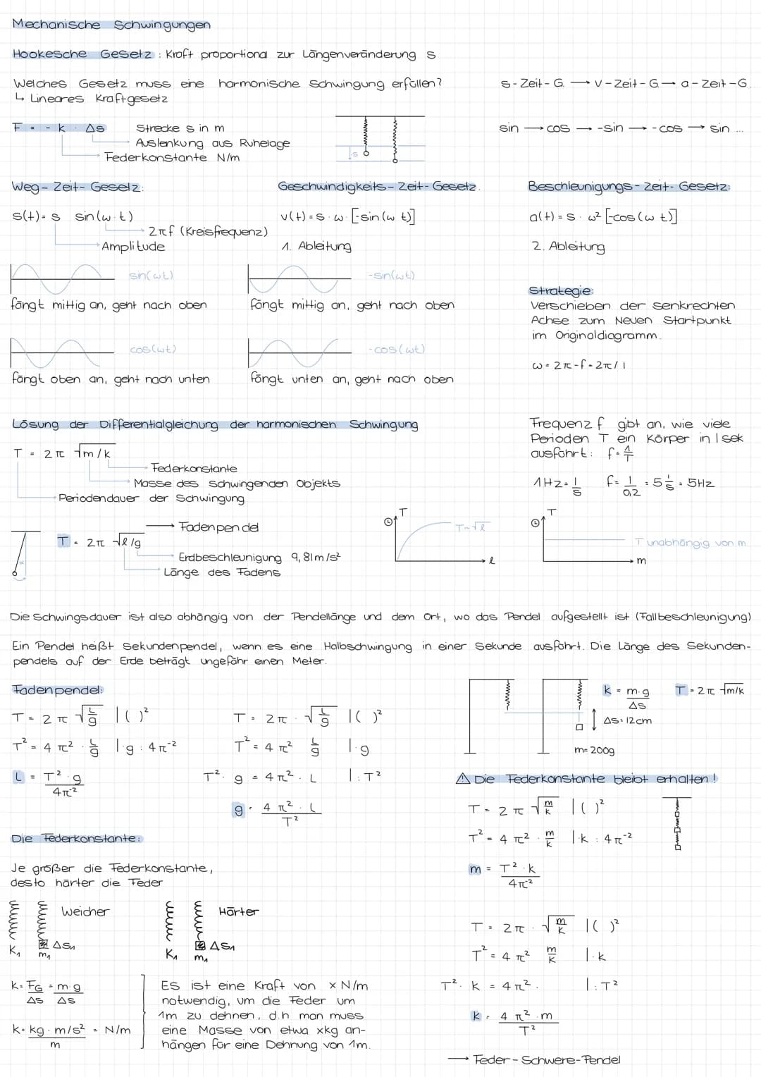 Mechanische Schwingungen
Hookesche Gesetz Kroft proportional zur Langenveränderung S
Welches Gesetz muss eine harmonische Schwingung erfülle
