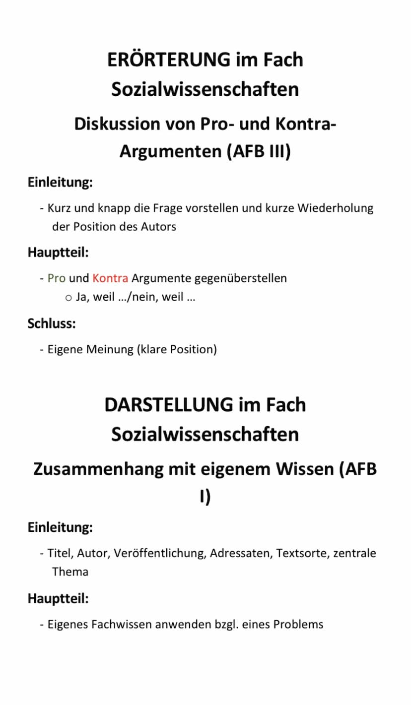 ERÖRTERUNG im Fach
Sozialwissenschaften
Diskussion von Pro- und Kontra-
Argumenten (AFB III)
Einleitung:
- Kurz und knapp die Frage vorstell
