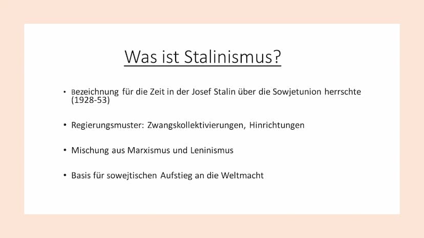 Stalinismus
Die Diktatur von Josef Stalin 1928-58 Inhaltsverzeichnis
• Was ist Stalinismus?
• Vorherige Einflüsse
●
• Zwangskollektivierunge