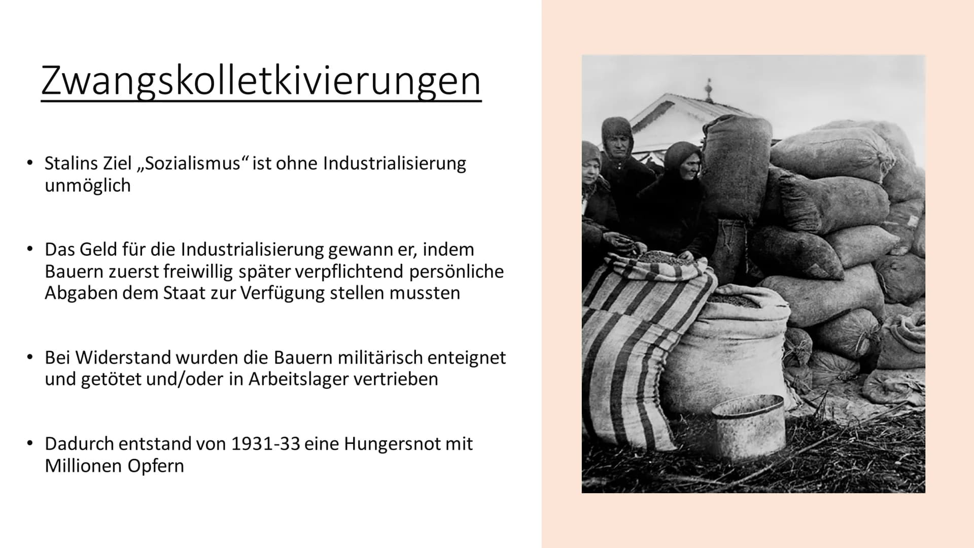 Stalinismus
Die Diktatur von Josef Stalin 1928-58 Inhaltsverzeichnis
• Was ist Stalinismus?
• Vorherige Einflüsse
●
• Zwangskollektivierunge
