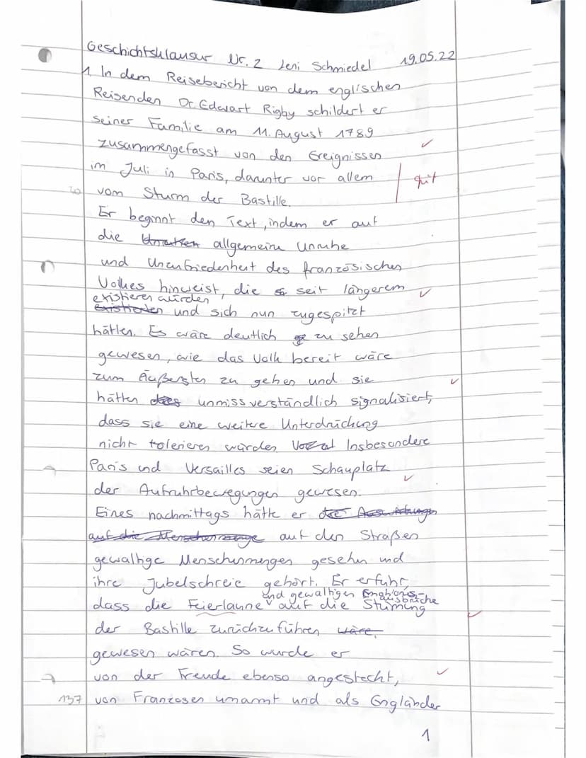 11BG02 Geschichte
Aufgaben:
Leistungsnachweis Nr. 2
Französische Revolution
Name: Leni Schmiedel
1. Fassen Sie in eigenen Worten die Eindrüc