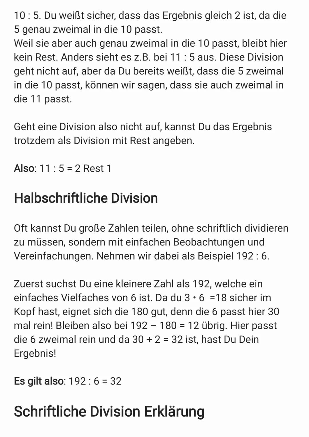 Schriftliches Dividieren oder auch teilen
Schriftliches Dividieren gehört zu den vier Grundrechenarten.
Zum Dividieren oder auch „Teilen" te