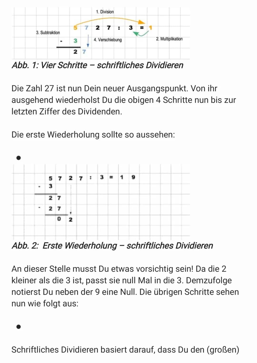 Schriftliches Dividieren oder auch teilen
Schriftliches Dividieren gehört zu den vier Grundrechenarten.
Zum Dividieren oder auch „Teilen" te