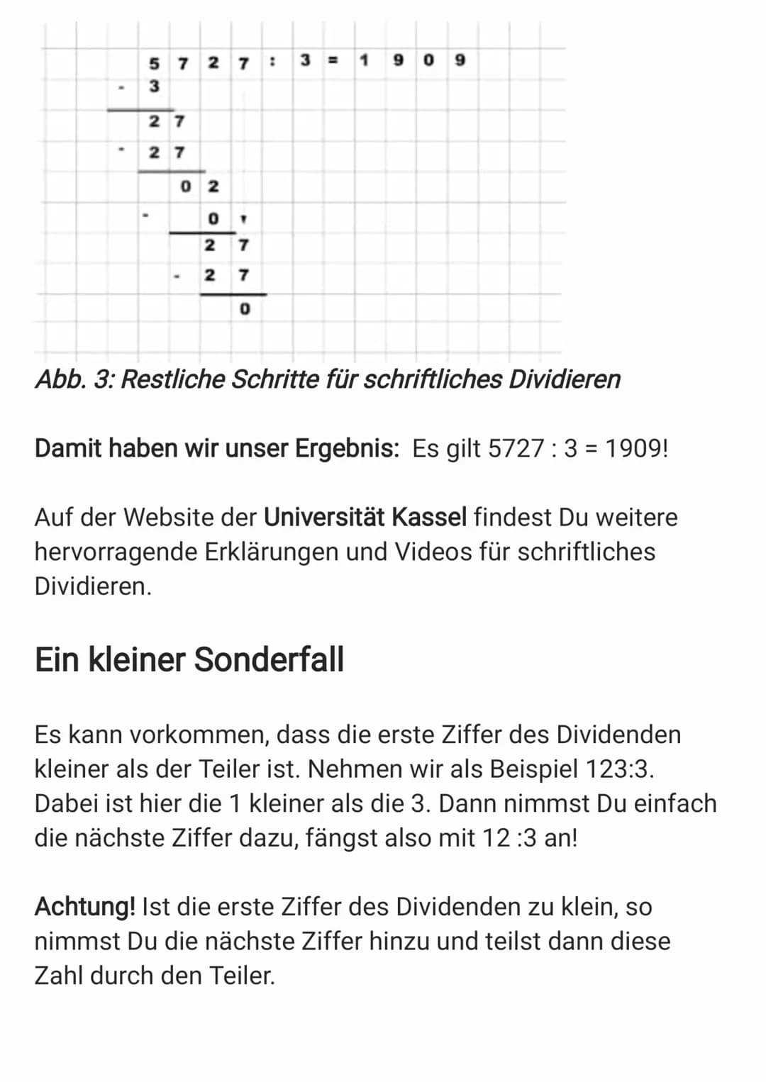 Schriftliches Dividieren oder auch teilen
Schriftliches Dividieren gehört zu den vier Grundrechenarten.
Zum Dividieren oder auch „Teilen" te