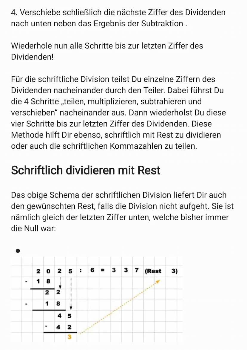 Schriftliches Dividieren oder auch teilen
Schriftliches Dividieren gehört zu den vier Grundrechenarten.
Zum Dividieren oder auch „Teilen" te