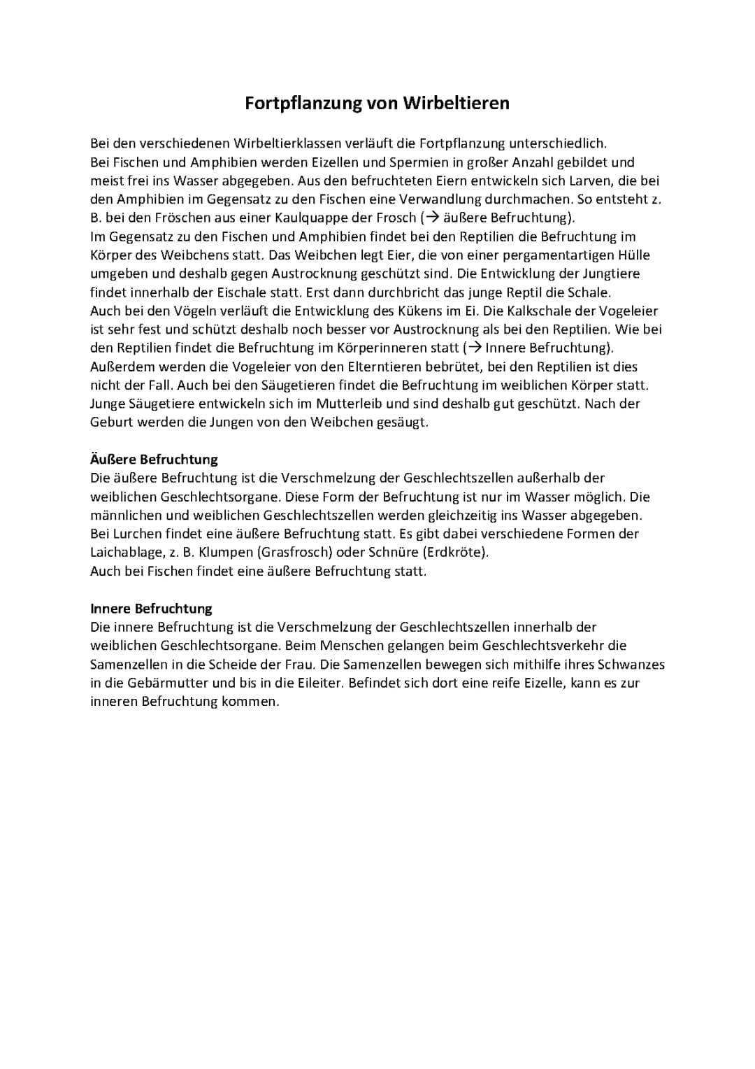Fortpflanzung und Entwicklung von Wirbeltieren und Fischen