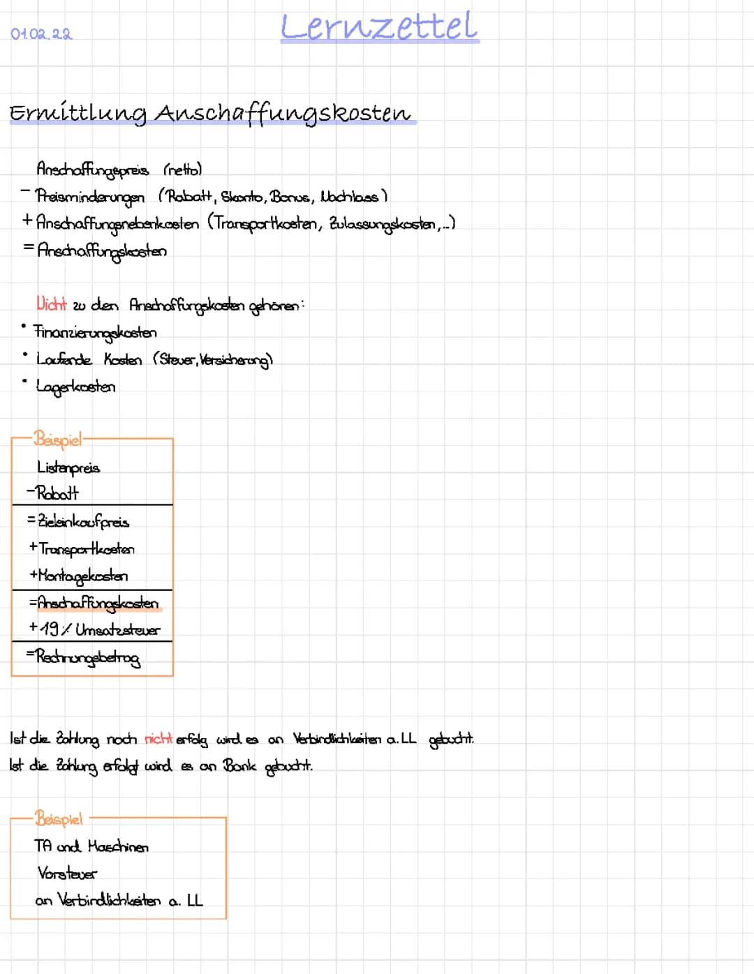 Ermittlung Anschaffungskosten/Bewertung der Vorräte