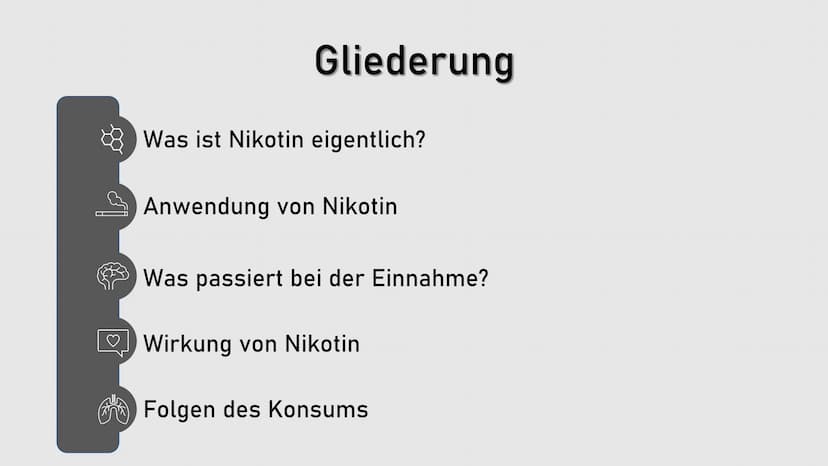 Nikotin
Ein legales Nervengift Ø
|0²
Gliederung
Was ist Nikotin eigentlich? |0²
Gliederung
Anwendung von Nikotin |0²
Gliederung
Was passiert