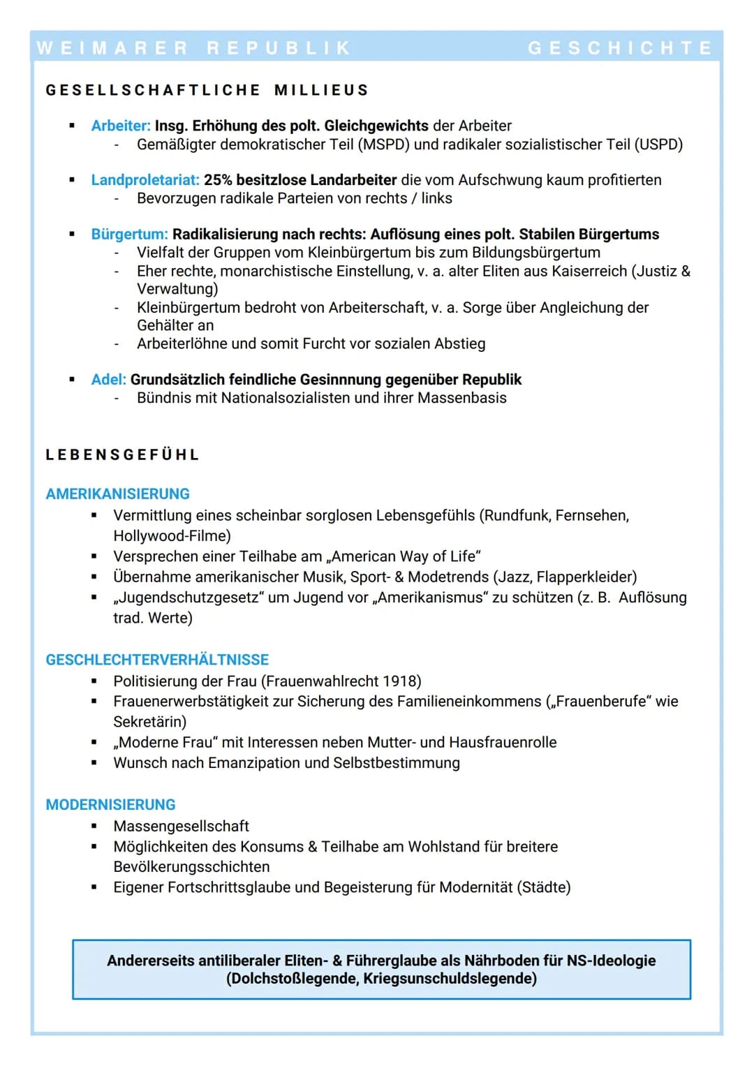 WEIMARER REPUBLIK
GESELLSCHAFTLICHE
■
I
Arbeiter: Insg. Erhöhung des polt. Gleichgewichts der Arbeiter
Gemäßigter demokratischer Teil (MSPD)