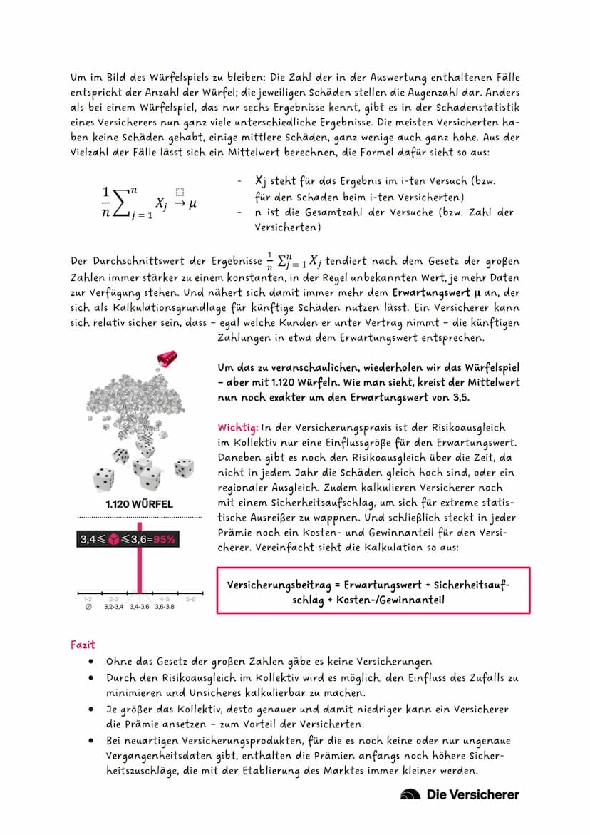 Wirtschaftsmathematik - Themenfeld Stochastik
Gesetz der großen Zahlen - ein Beispiel aus der Versicherungspraxis
Gesetz der großen Zahlen -