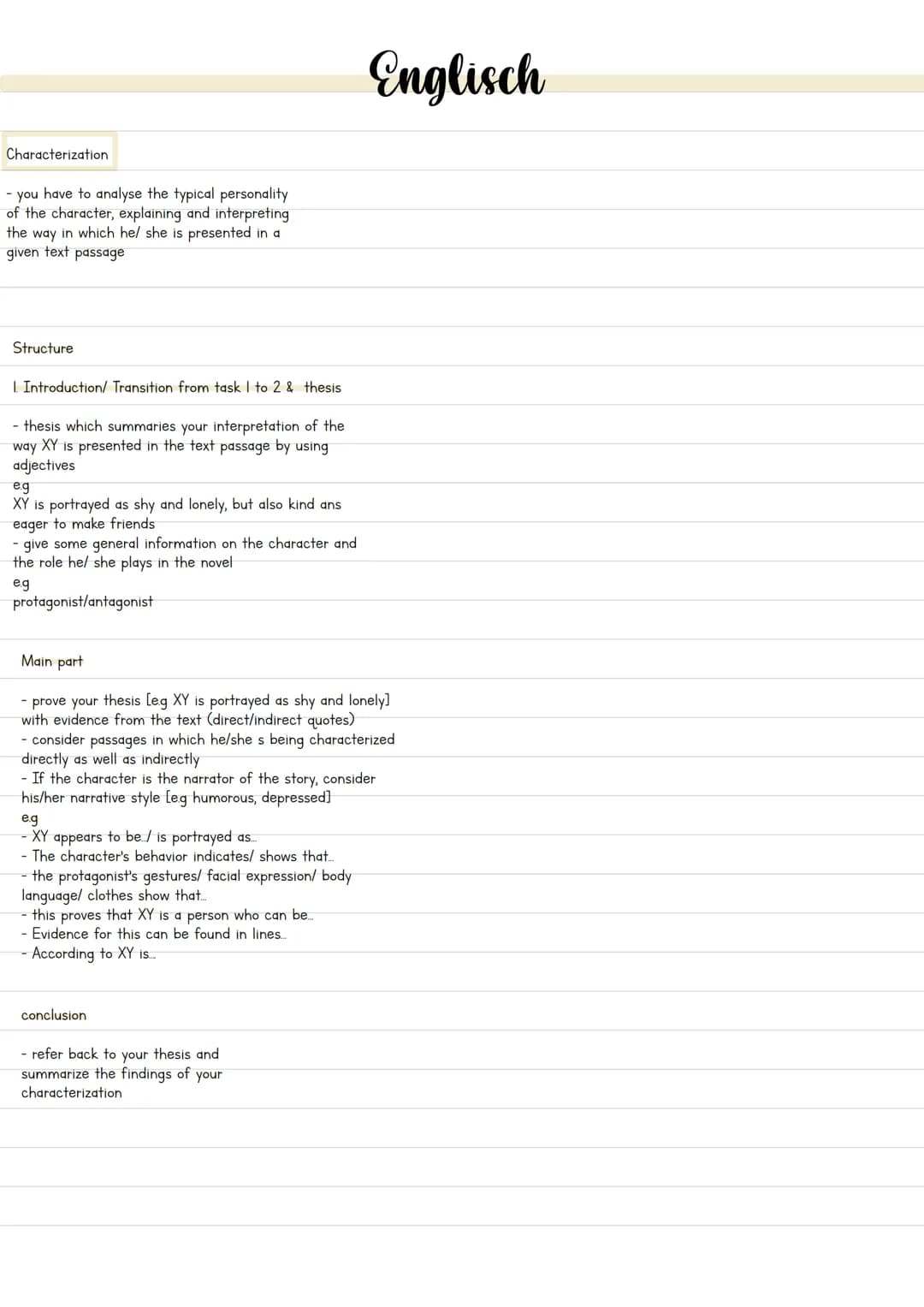 Klausur Checkliste:
1. Summary
2. Characterization
3. creative writing task (Comment)
Summary
Introduction:
> WHO is the author?
> WHEN was 
