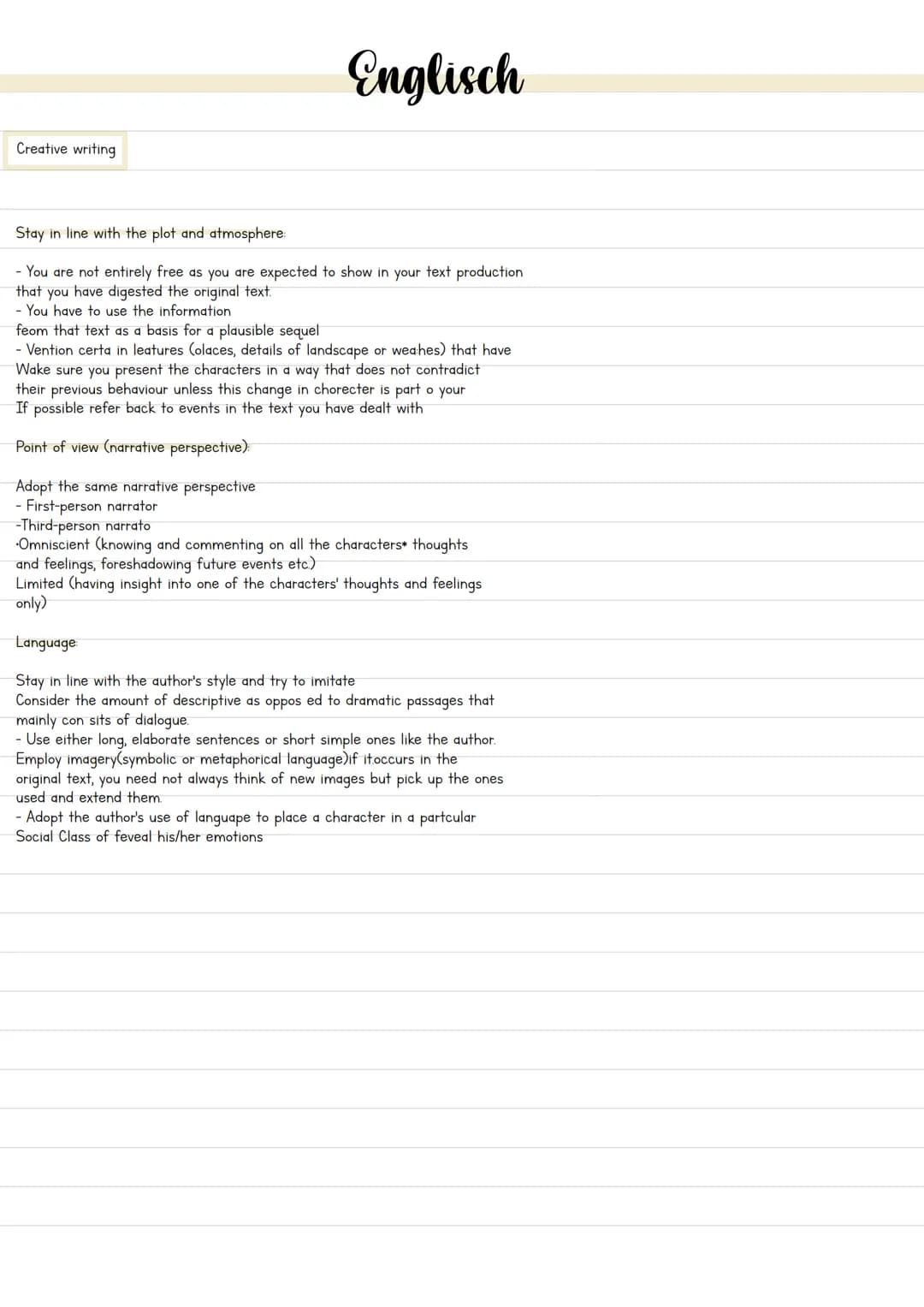 Klausur Checkliste:
1. Summary
2. Characterization
3. creative writing task (Comment)
Summary
Introduction:
> WHO is the author?
> WHEN was 