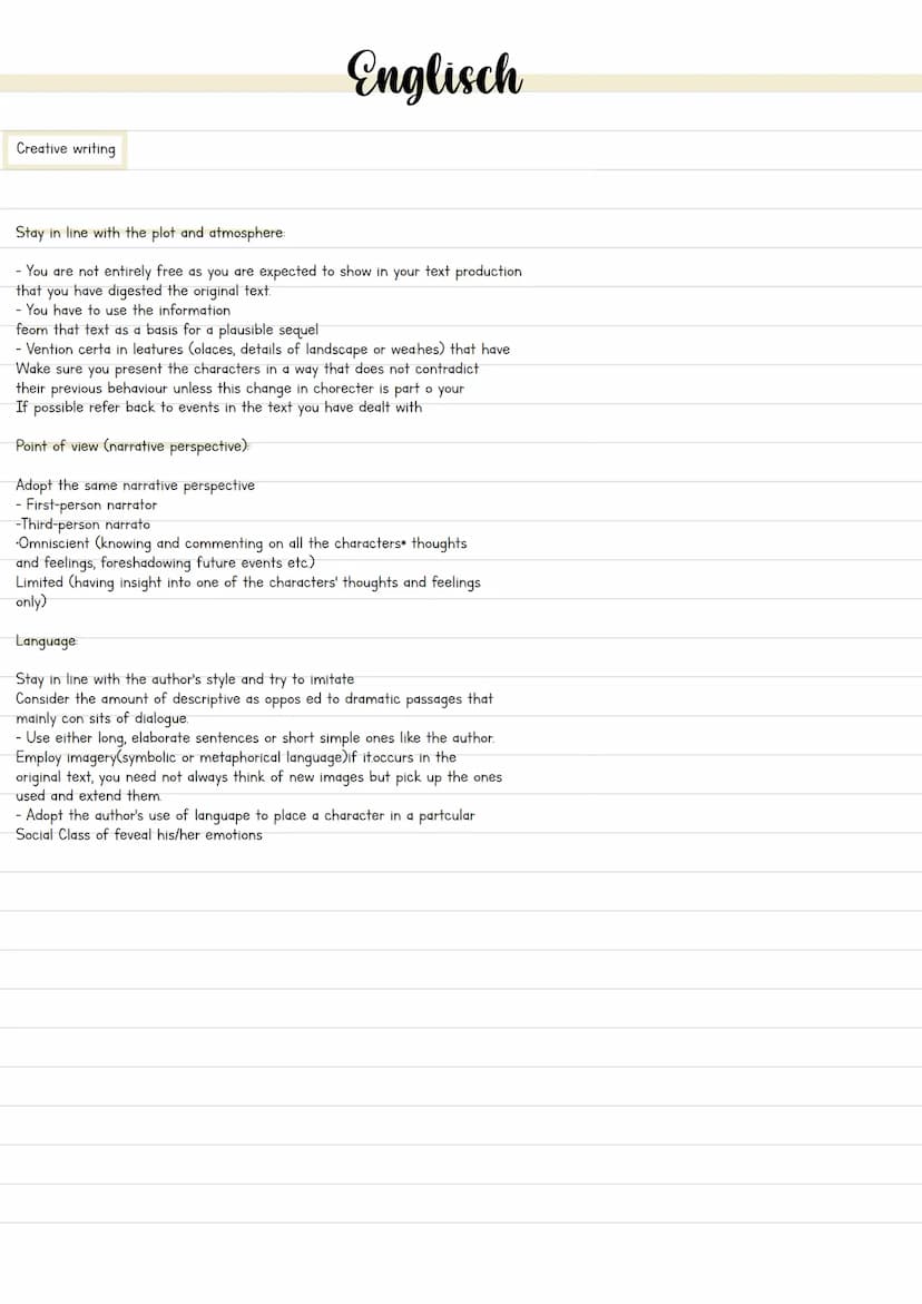 Klausur Checkliste:
1. Summary
2. Characterization
3. creative writing task (Comment)
Summary
Introduction:
> WHO is the author?
> WHEN was 