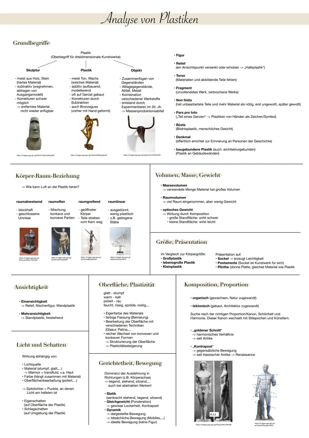Grundbegriffe
Skulptur
- meist aus Holz, Stein
(hartes Material)
- subtraktiv (wegnehmen,
abtragen von
Ausgangsmodell)
Korrekturen schwer
mö