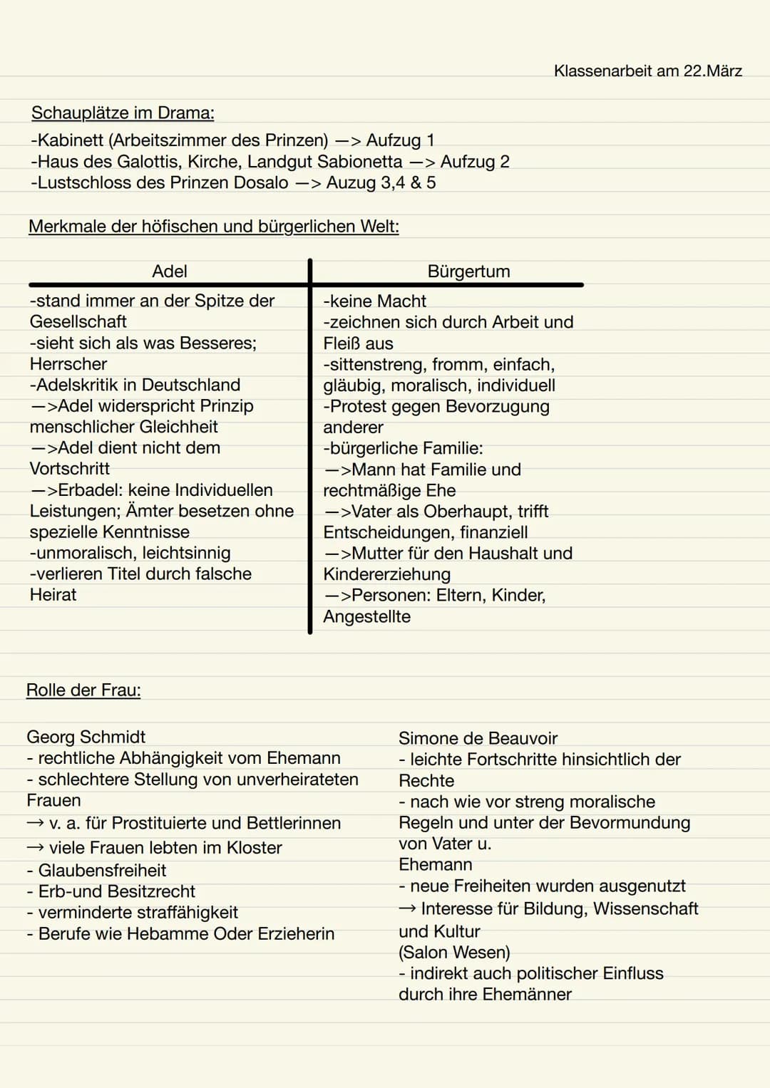 Checkliste
-Hintergrundwissen zum Drama
-> Inhalt und Aufbau
-> Weltbild der Aufklärung
-> Merkmale der höfischen und bürgerlichen Welt (Fig