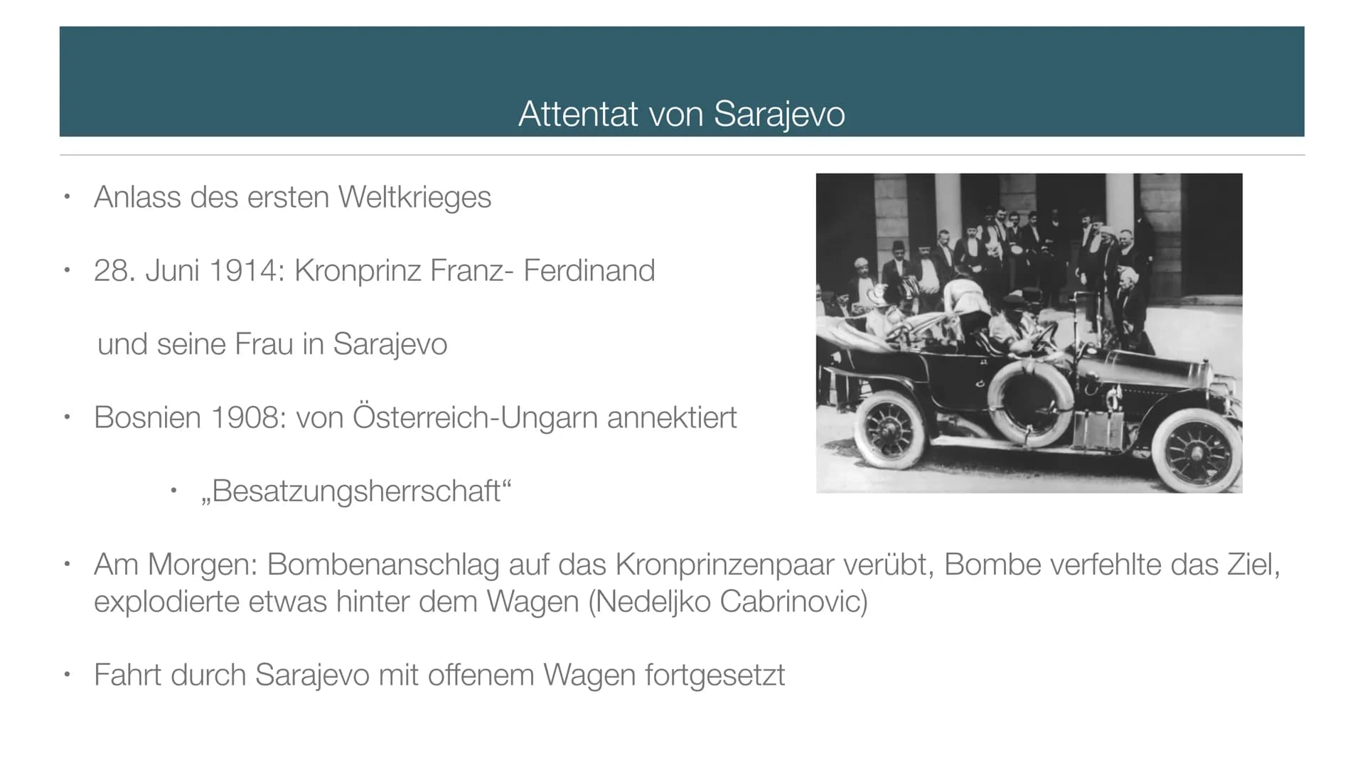 AUSLÖSER
DES
ERSTEN WELTKRIEGES INHALTSVERZEICHNIS
1.Vorgeschichte und Ursachen
2.Sarajevo-Attentat
3.Kriegserklärung Nationalismus
• Vielvö