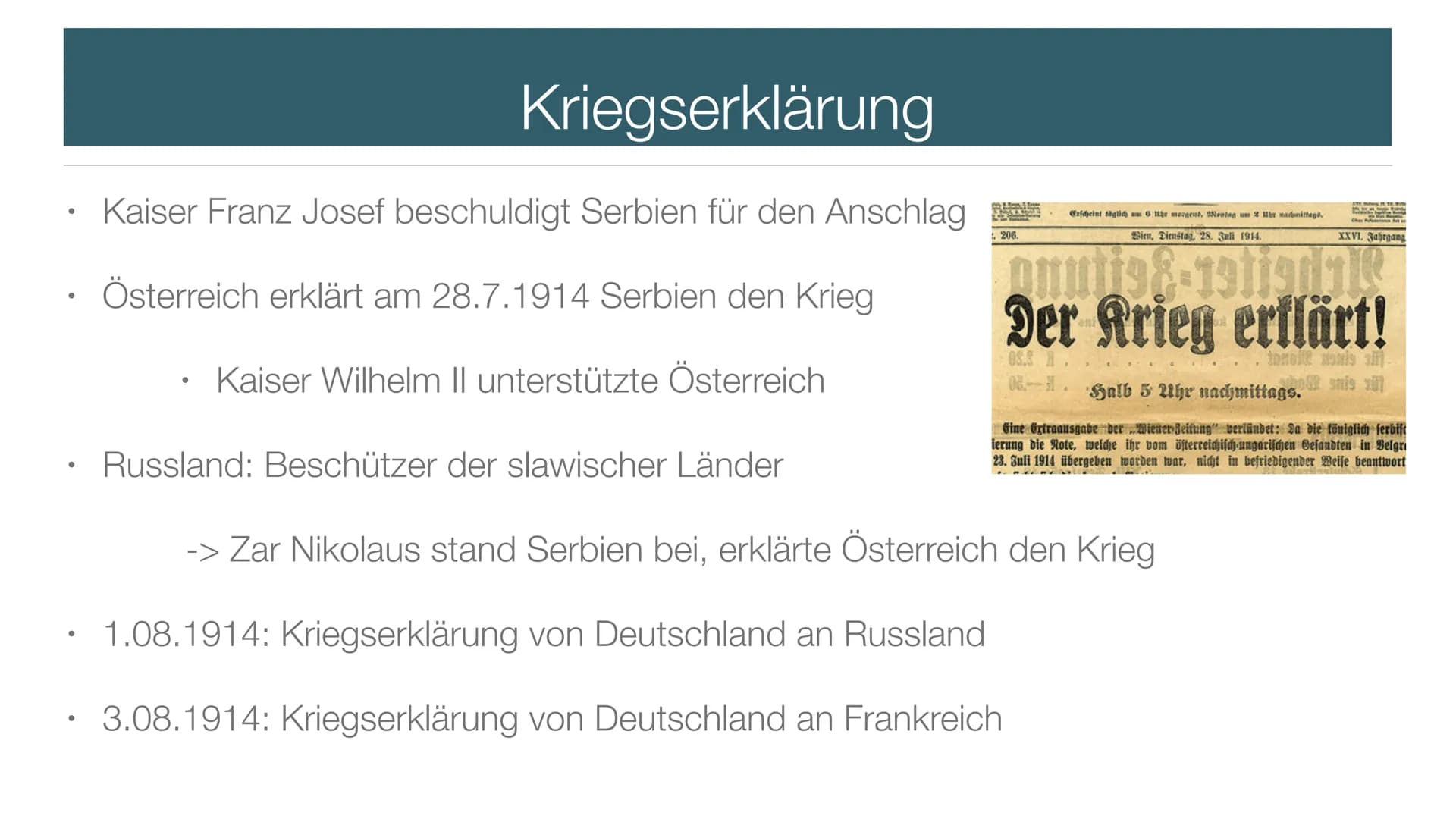 AUSLÖSER
DES
ERSTEN WELTKRIEGES INHALTSVERZEICHNIS
1.Vorgeschichte und Ursachen
2.Sarajevo-Attentat
3.Kriegserklärung Nationalismus
• Vielvö