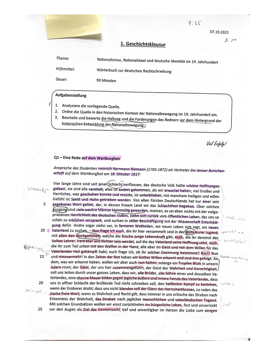 Befreiung Shring
15
5
20
meningsf
25
Thema:
Hilfsmittel:
Dauer:
1. Geschichtsklausur
90 Minuten
9:35
07.10.2021
Nationalismus, Nationalstaat