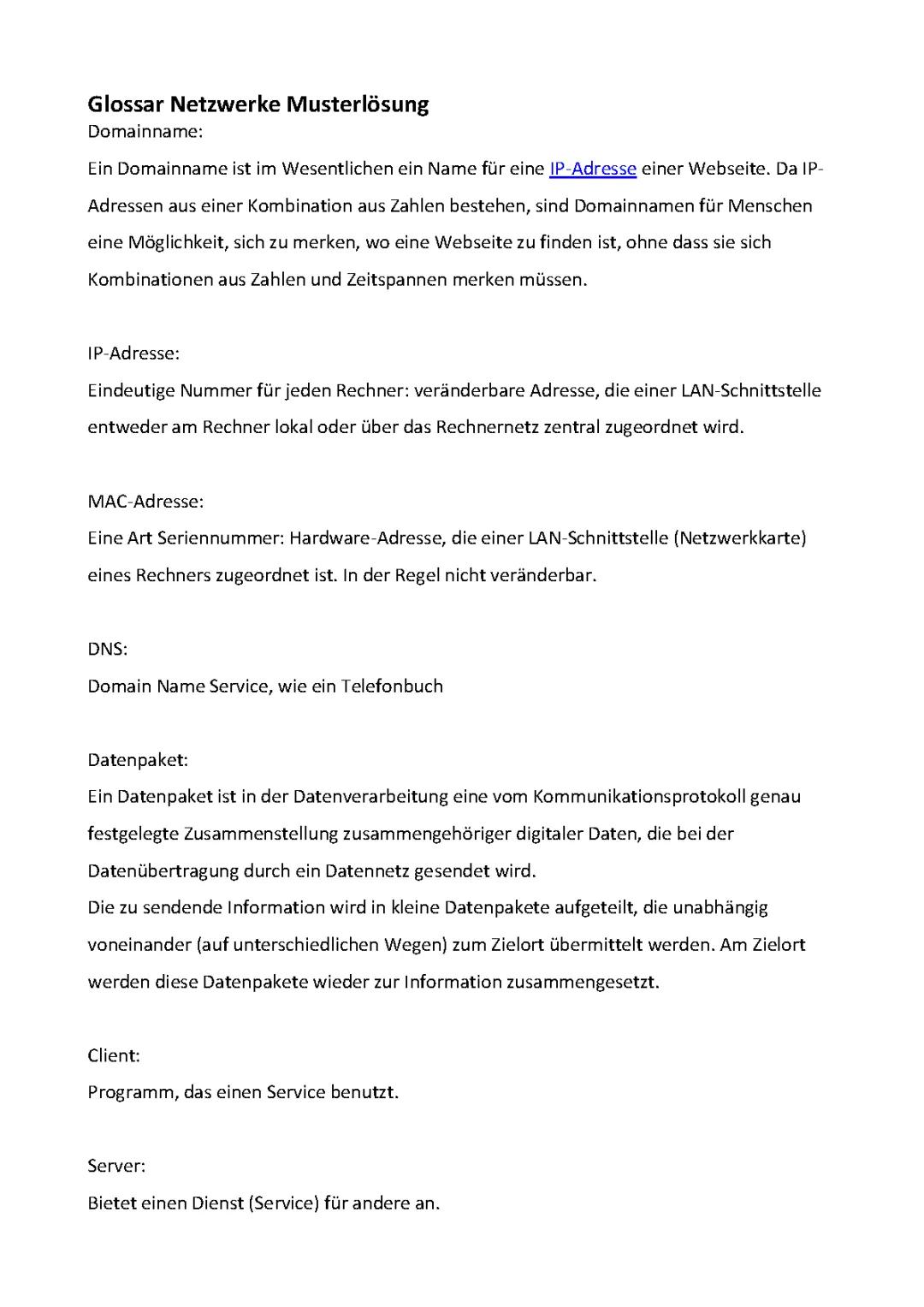 Netzwerke - Grundbegriff Definitionen