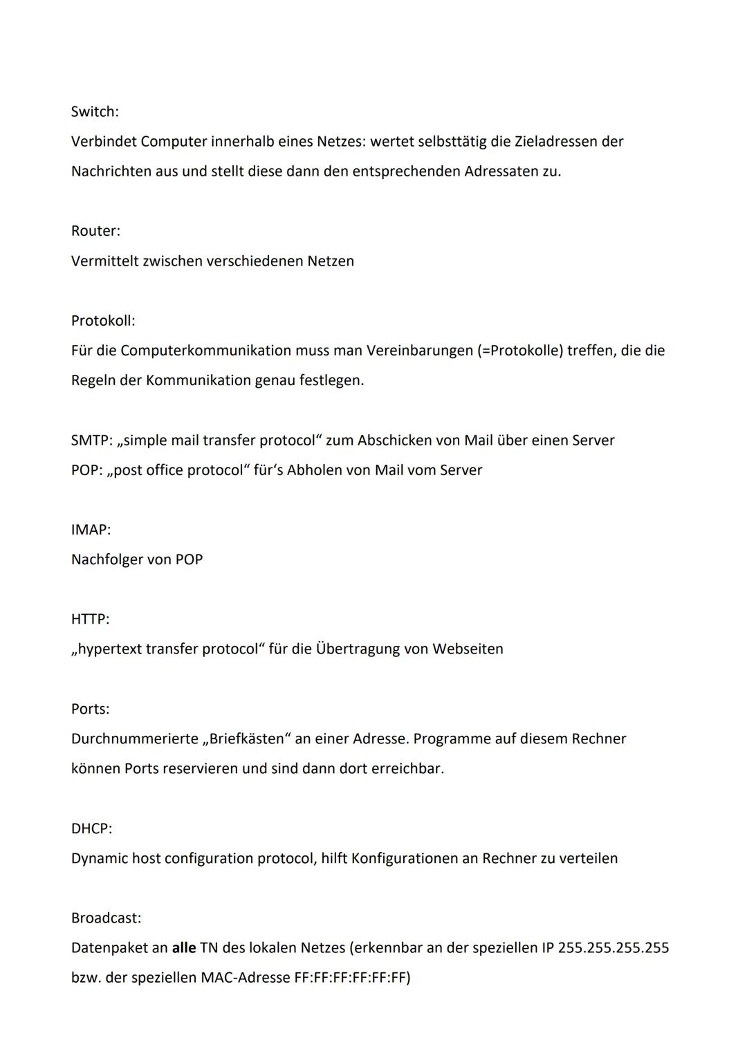 Glossar Netzwerke Musterlösung
Domainname:
Ein Domainname ist im Wesentlichen ein Name für eine IP-Adresse einer Webseite. Da IP-
Adressen a