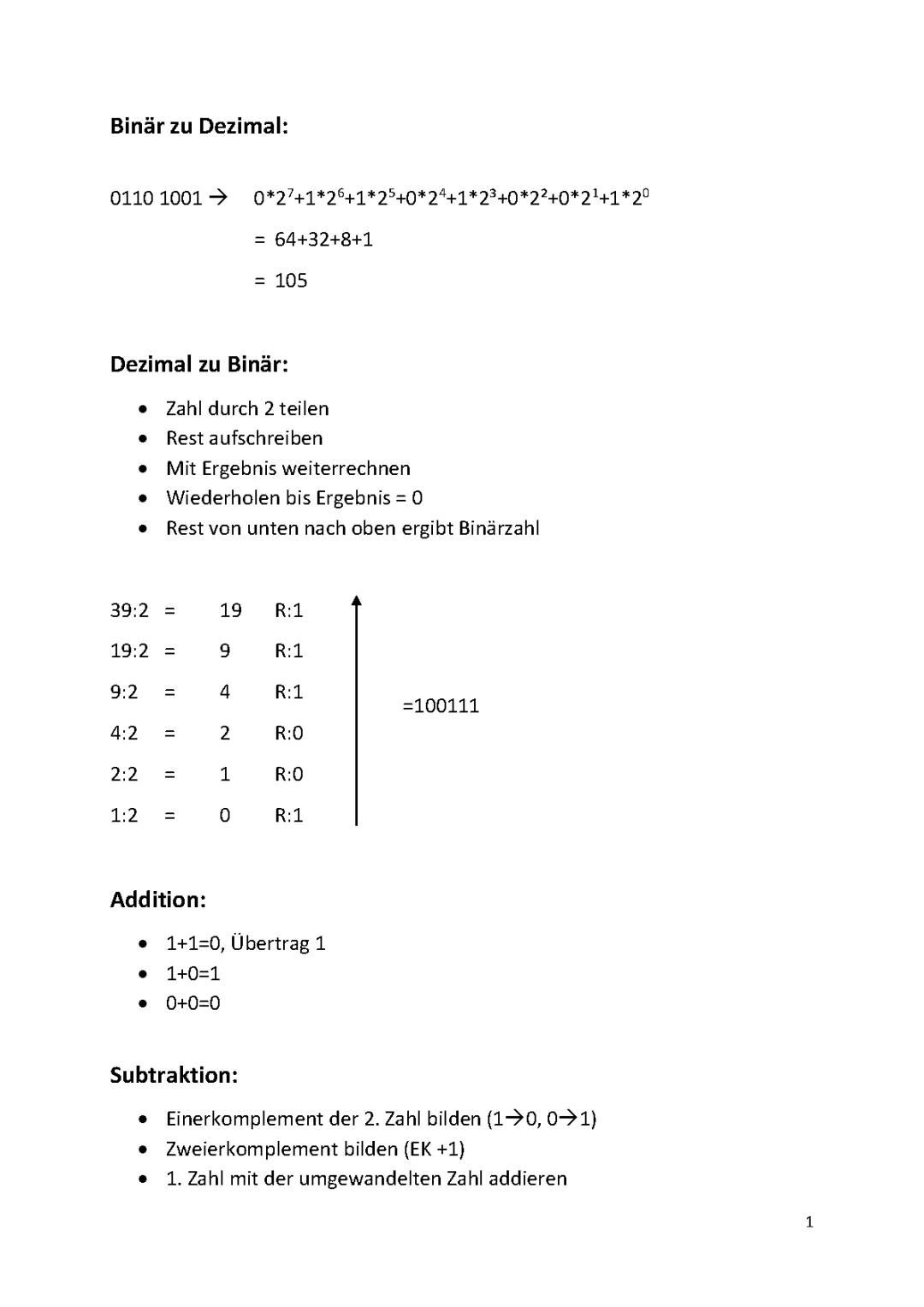 Informatik LK Lernzettel Codierung und Binärsystem