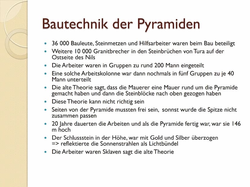 Die Pyramiden von Gizeh Gliederung
• Daten, Fakten und Zahlen
●
Historische Entwicklung der Pyramiden
• Material der Pyramiden
• Bautechnik 