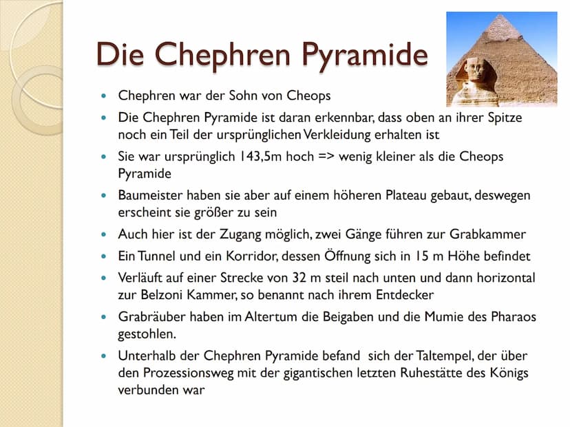 Die Pyramiden von Gizeh Gliederung
• Daten, Fakten und Zahlen
●
Historische Entwicklung der Pyramiden
• Material der Pyramiden
• Bautechnik 