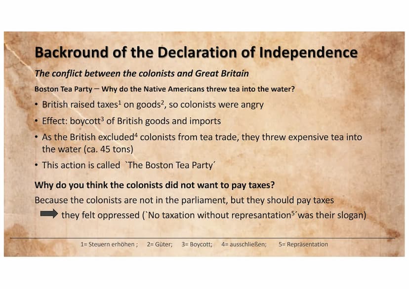 The Declaration of
Independence
declaration= Erklärung;
independence Unabhängigkeit Backround of the Declaration of Independence
The conflic