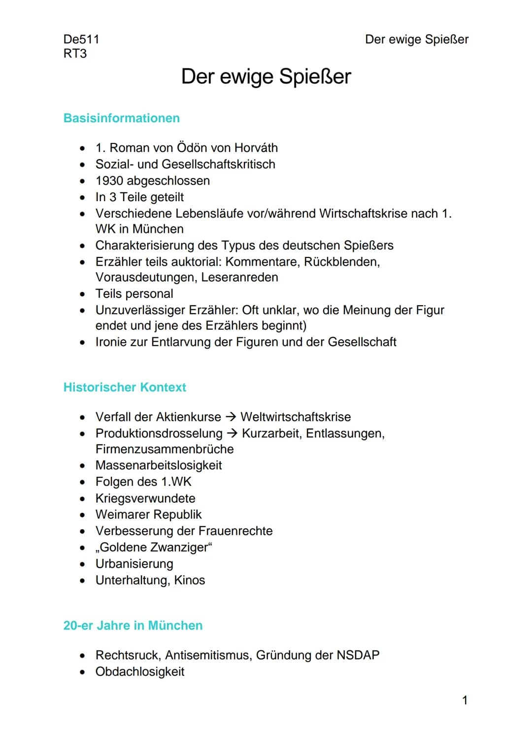 --- OCR Start ---
De511
RT3
Der ewige Spießer
Der ewige Spießer
Basisinformationen
- 1. Roman von Ödön von Horváth
- Sozial- und Gesellschaf