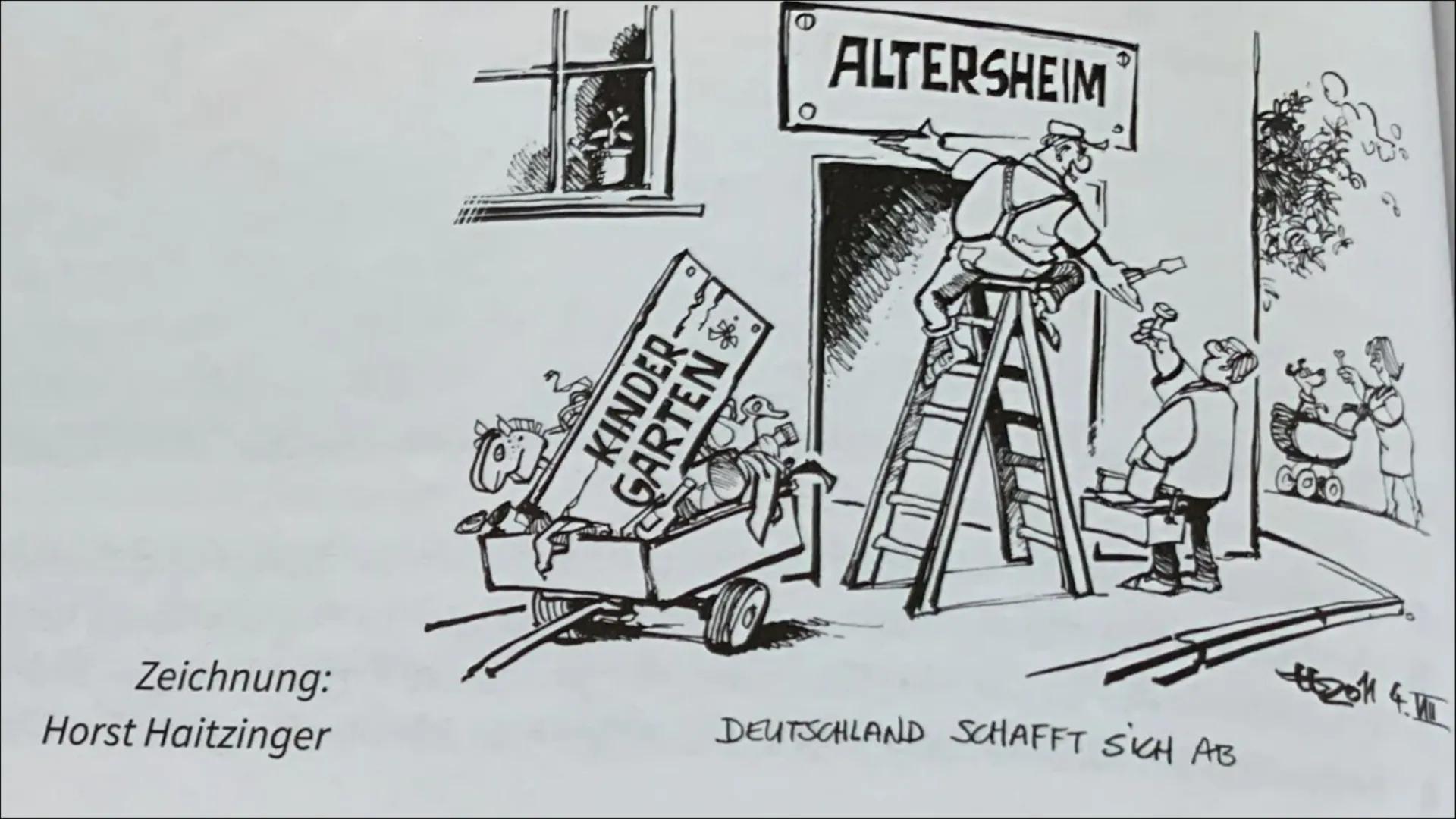 Zeichnung:
Horst Haitzinger
C
KINDER-
GARTEN
ALTERSHEIM
DEUTSCHLAND SCHAFFT SICH AB
2011 4.1 DEMOGRAPHISCHER WANDEL
EIN VORTRAG VON LEA STEG