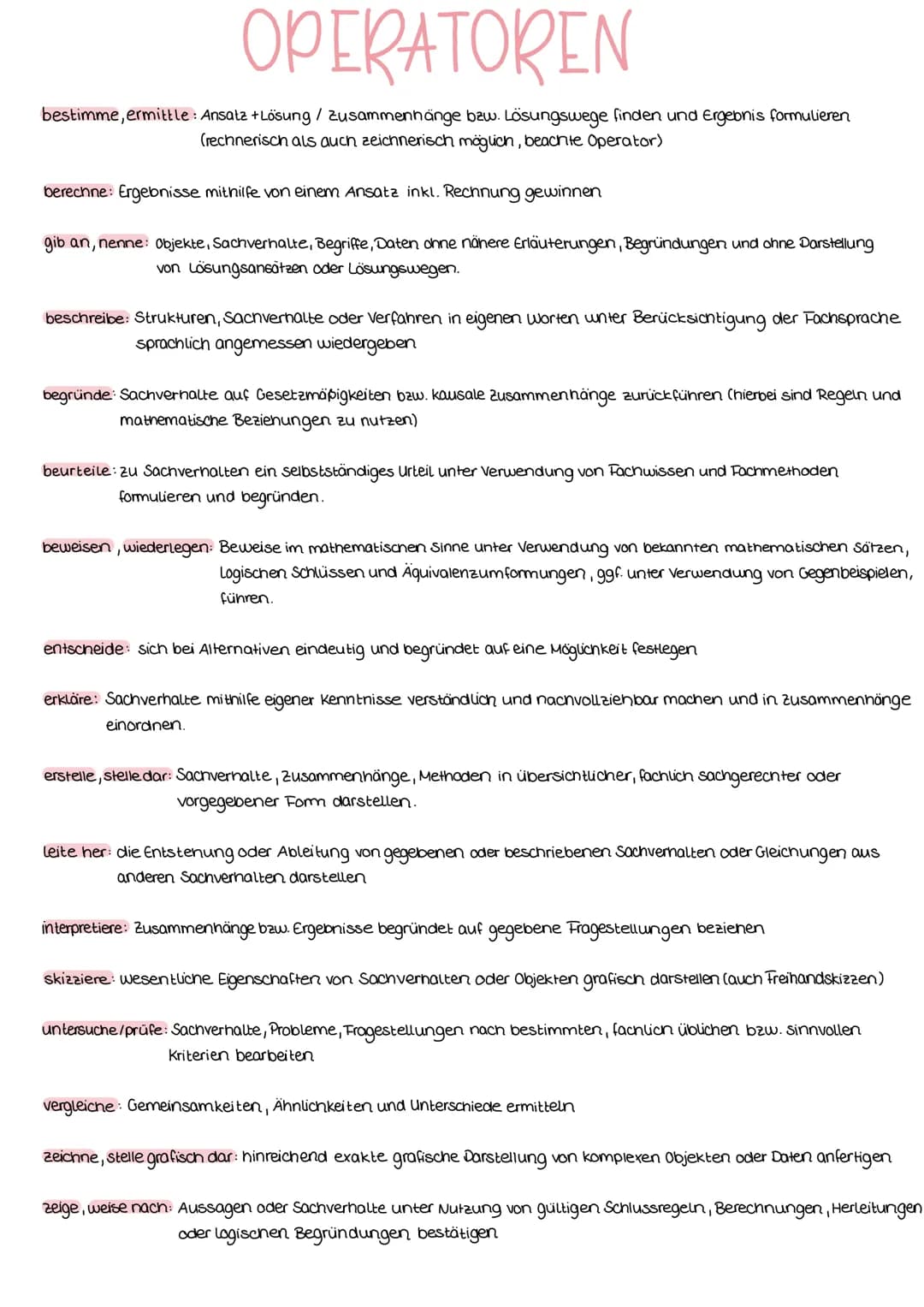 OPERATOREN OPERATOREN
bestimme, ermittle: Ansatz + Lösung / Zusammenhänge bzw. Lösungswege finden und Ergebnis formulieren
(rechnerisch als 