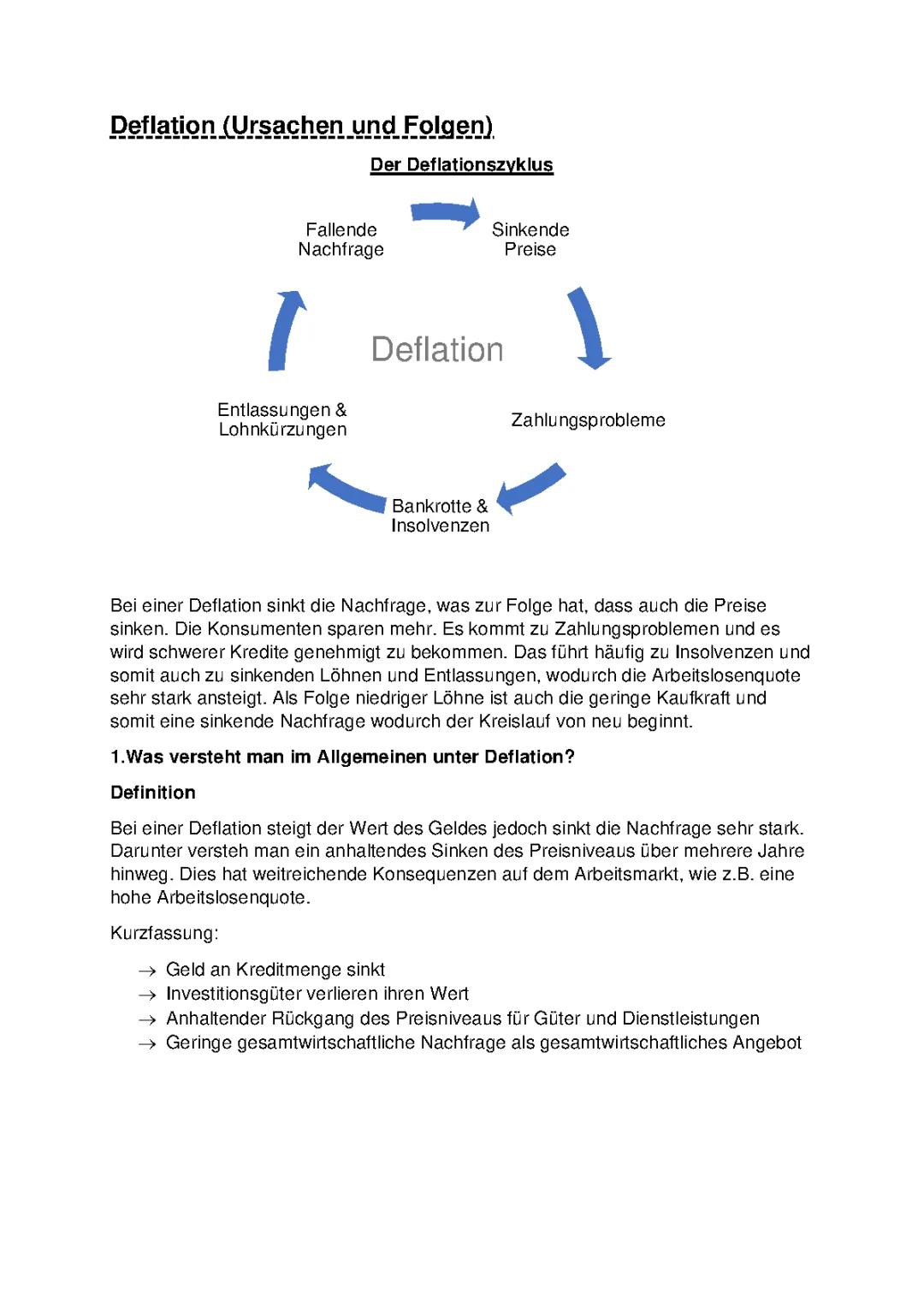 Deflation einfach erklärt - Ursachen, Folgen und Beispiele in Deutschland