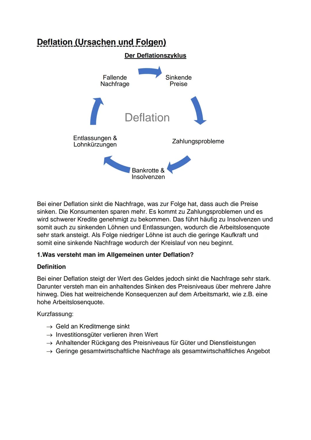 Deflation (Ursachen und Folgen)
Entlassungen &
Lohnkürzungen
Der Deflationszyklus
Fallende
Nachfrage
Kurzfassung:
Sinkende
Preise
Deflation
