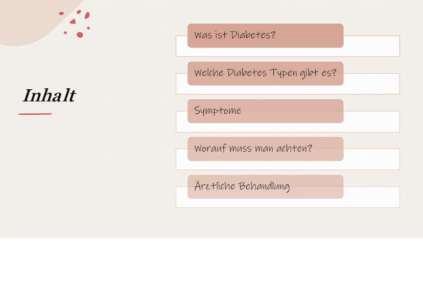 Diabetes mellitus
Wie die Zuckerkrankheit den Alltag beeinflusst Inhalt
Was ist Diabetes?
Welche Diabetes Typen gibt es?
Symptome
Worauf mus
