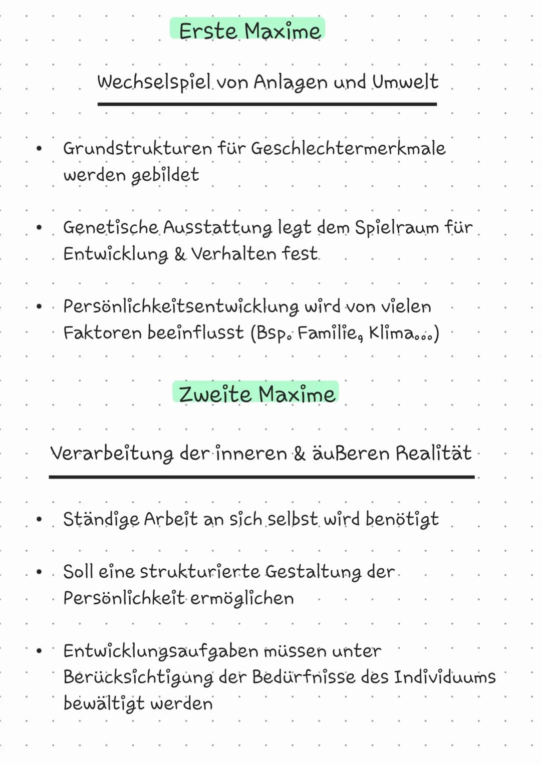 Erste Maxime
Wechselspiel von Anlagen und Umwelt
Grundstrukturen für Geschlechtermerkmale
werden gebildet
Genetische Ausstattung legt dem Sp