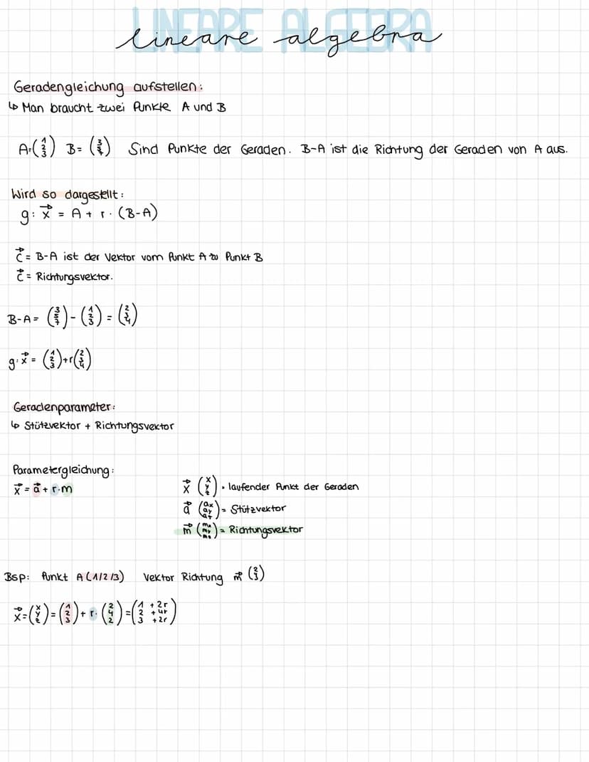 lineare algebra
Punkte im Koordinatensystem.
X
Vektoren:
4
'3
|a| = |AB| =
Beispiel:
A(5/3/2)
B (71-114)
2
0₁-9A
bat
b3-93
a = AB
V
✓ = (₁²)