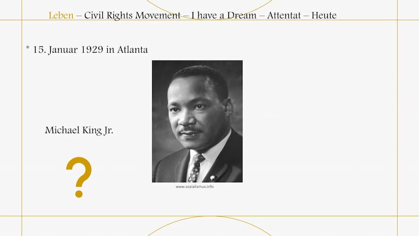 
<h2 id="lebenundausbildung">Leben und Ausbildung</h2>
<p>Martin Luther King wurde am 15. Januar 1929 in Atlanta als Michael King Jr. gebore